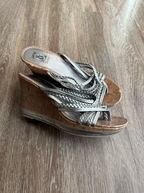 Decree Y2K Silver Braided Platform Wedge Sandals